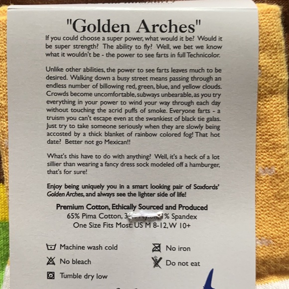 NWT Soxfords Men’s Socks “Golden Arches” SZ 8-12 - Picture 5 of 7